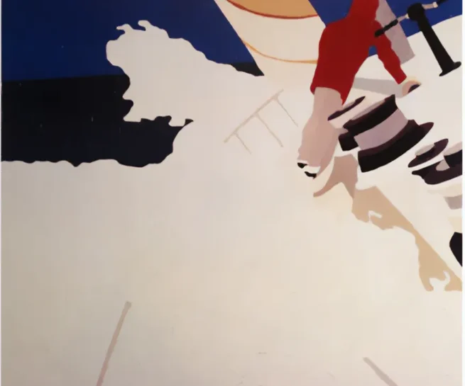 Limited edition silkscreen 'Roaring Forties' (1989), 70 x 100 cm, inspired by the Whitbread Round The World Race and the rough seas near Antarctica, depicting the challenges of nature faced by boats in the race, particularly the Spinnaker Reach at dawn.